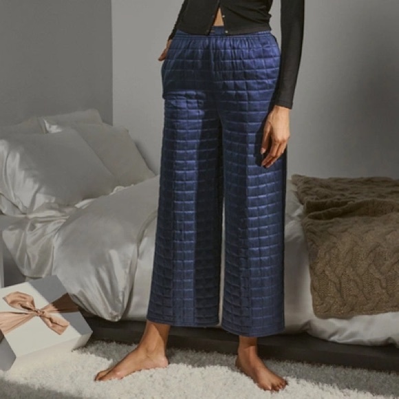 Lunya Quilted Silk Straight Leg Pant - Deep Blue - Picture 1 of 2